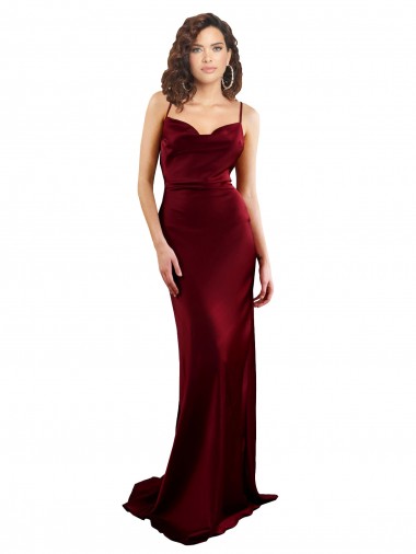 Cowl Neck Long Criss Cross Open Back Silky Satin Formal Dress UK