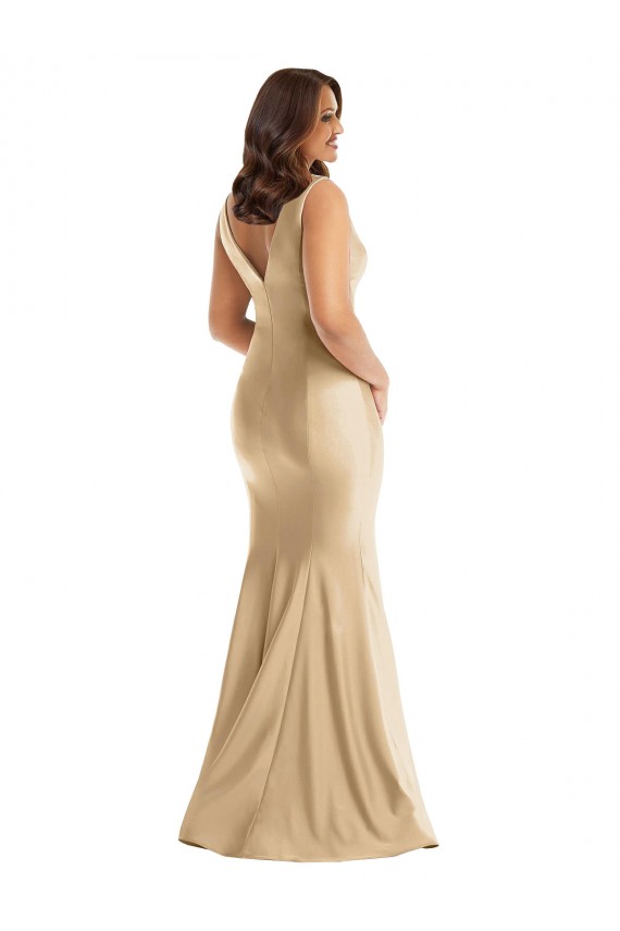 Shirred Shoulder Silky Satin Mermaid Formal Dress UK