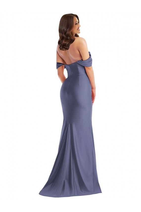 Off the Shoulder Corset Silky Satin Mermaid Formal Dress with Side Slit UK