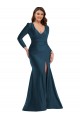 Long Sleeves Draped Wrap Silky Satin Mermaid Formal Dress with Front Slit UK