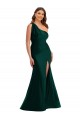 Cascading Bow One Shoulder Silky Satin Mermaid Formal Dress with Front Slit UK