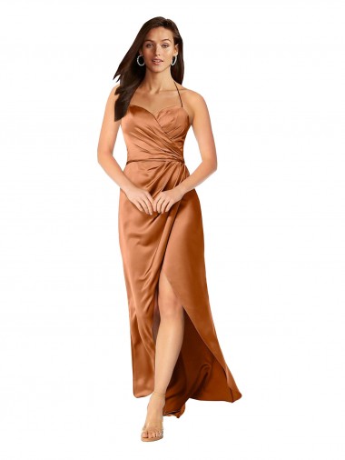 Faux-Wrap Skirt Silky Satin Formal Dress UK