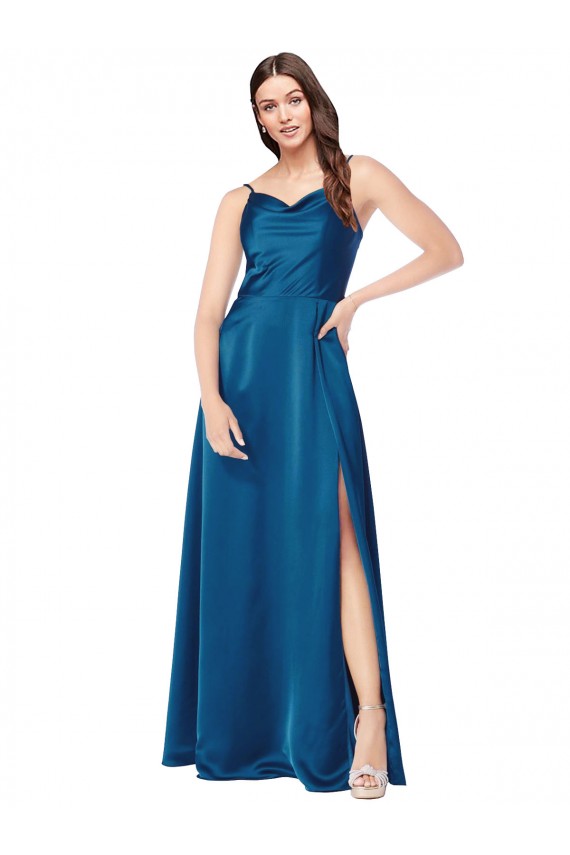 Cowl Neck Salky Satin Formal Dress UK