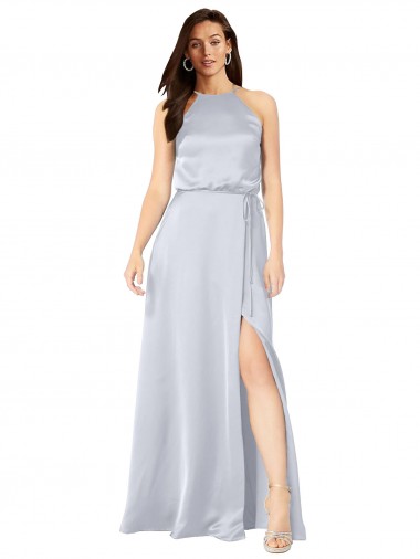 Halter Neck Silky Satin Formal Dress with Strappy Back UK