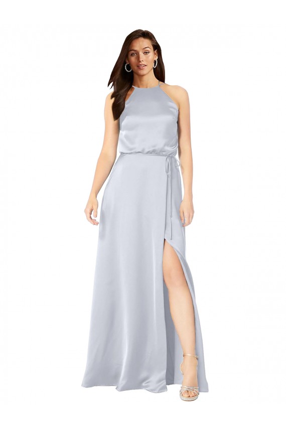 Halter Neck Silky Satin Formal Dress with Strappy Back UK