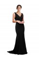 V-Neck Full Length Silky Satin Formal Dress with Soft Cowl Neck and Sweep Train UK