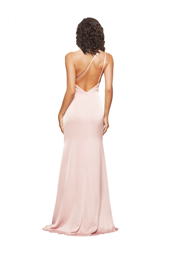 Full Length Ruched Silky Satin Formal Dress with Low Back and High Split UK