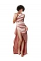 Low Back One Shoulder Full Length Silky Satin Formal Dress UK