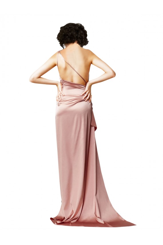Low Back One Shoulder Full Length Silky Satin Formal Dress UK