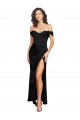 Fitted Sweetheart Neckline Silky Satin Formal Dress with Off the Shoulder Sleeves and High Slit UK