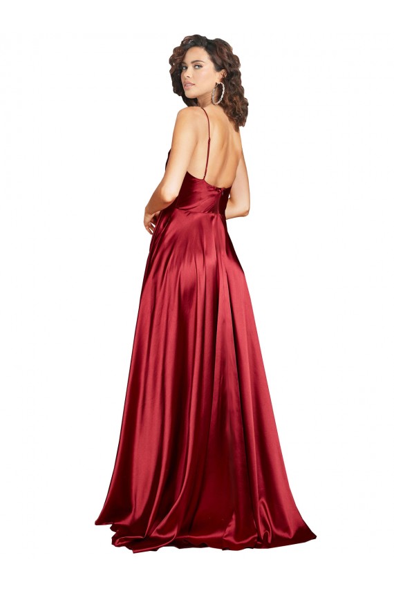 Cowl Neckline Long Silky Satin Formal Dress with Spaghetti Straps UK