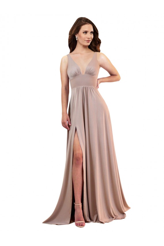 Long A-Line Plunge V-Neckline Spandex Formal Dress with Slit UK