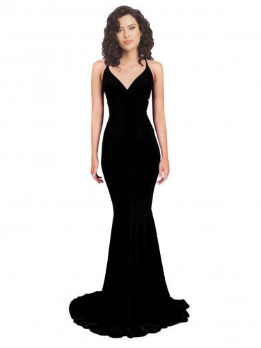 Fishtail Shaped V-Neck Open Back Spandex Formal Dress UK