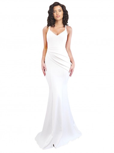 Fishtail Shape Spaghetti Straps Open Back Crepe Formal Dress with Ruffles UK