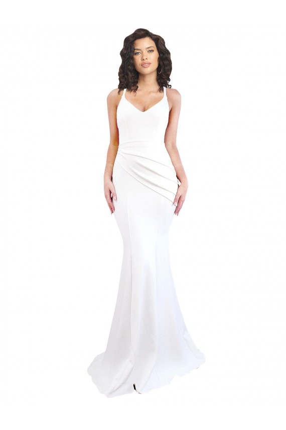 Fishtail Shape Spaghetti Straps Open Back Crepe Formal Dress with Ruffles UK