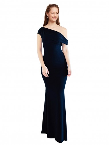 Draped Off the Shoulder Fitted Crepe Formal Dress UK