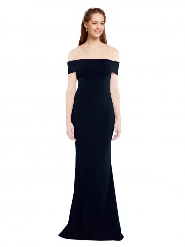 Off the Shoulder Fitted Crepe Formal Dress with Back Cut Out UK