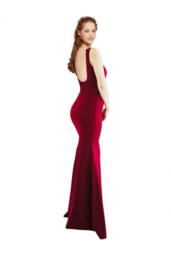 Square Neckline and Backline Fitted Crepe Formal Dress UK