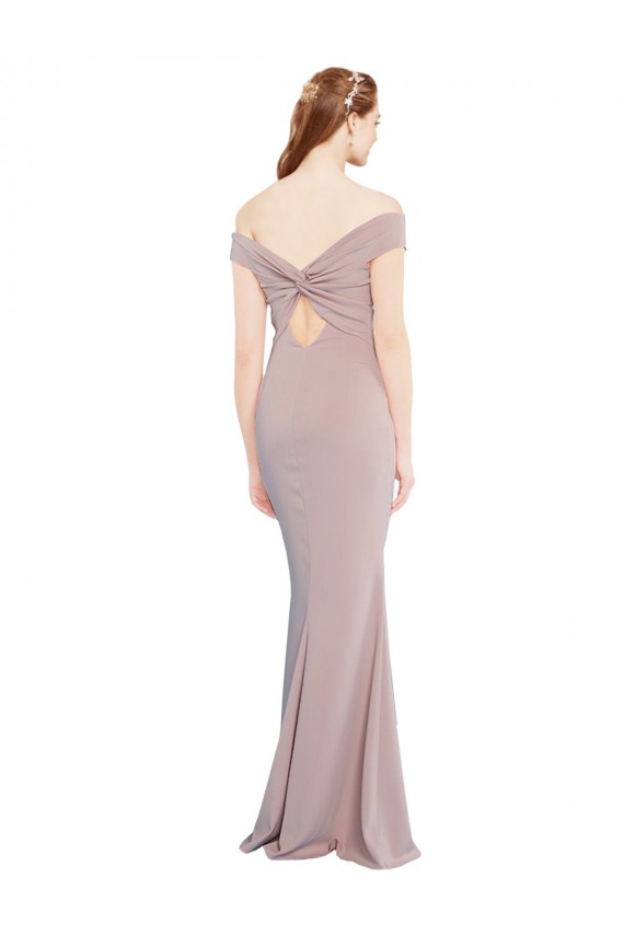 Knotted Off the Shoulder Crepe Formal Dress with Cut-Out Back UK