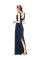 Scoop Neck with Ruffles Long Crepe Formal Dress with Back Slit UK