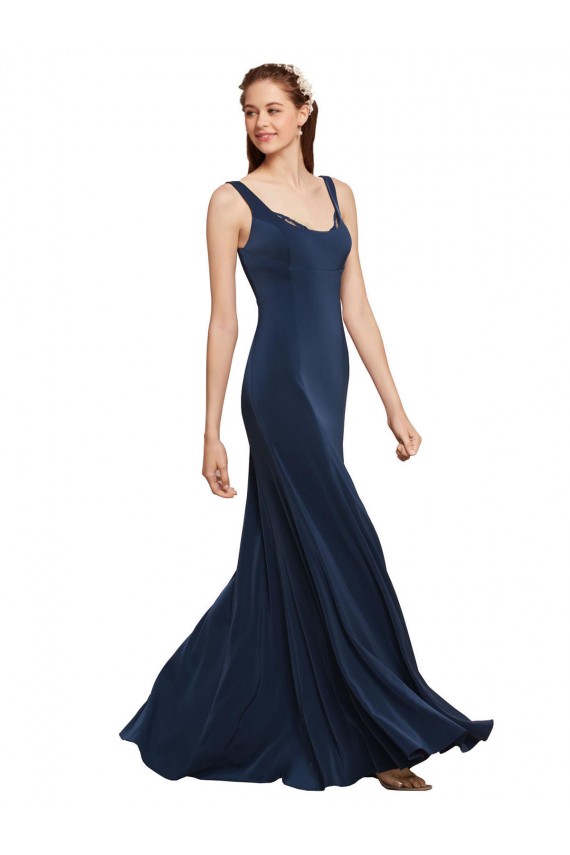 Fit and Flare Long Crepe Formal Dress with Round Neck UK