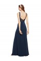 Fit and Flare Long Crepe Formal Dress with Round Neck UK