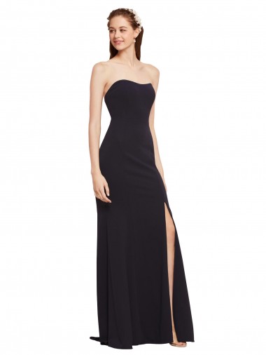 Strapless Bodycon Long Crepe Formal Dress with High Slit UK