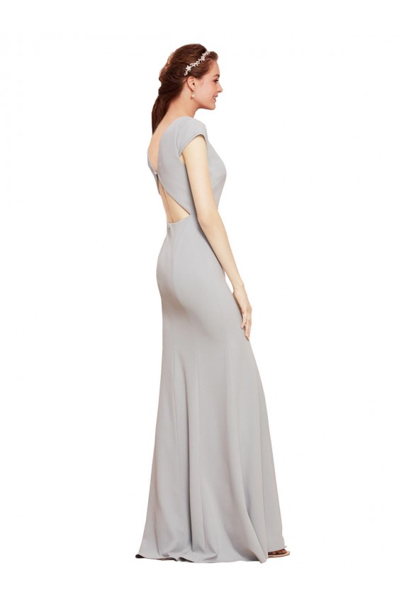 Fit and Flare Long Crepe Formal Dress with Tie Open Back UK