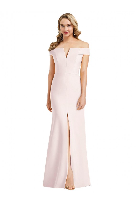 Off the Shoulder Notch Trumpet Crepe Formal Dress with Front Slit UK