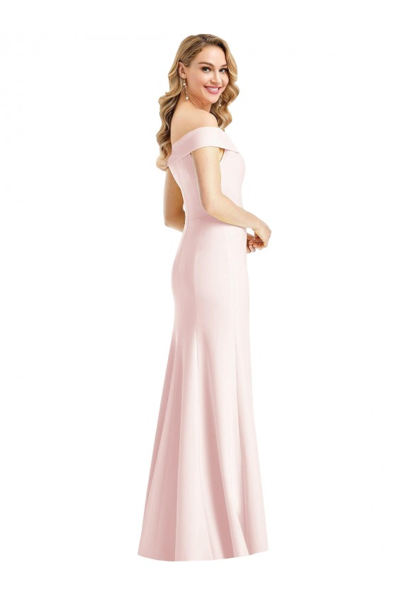 Off the Shoulder Notch Trumpet Crepe Formal Dress with Front Slit UK