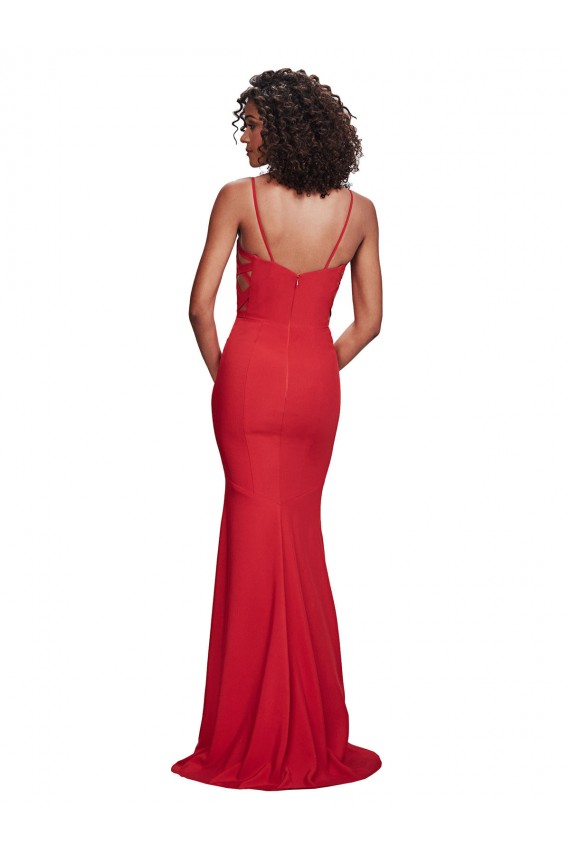Spaghetti Strap Slip Neckline Crepe Formal Dress UK