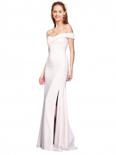 Criss Cross Off the Shoulder Crepe Formal Dress with Side Slit UK