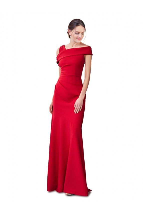 Sleeveless Ruched Crepe Mermaid Formal Dress with Off The Shoulder Detail UK