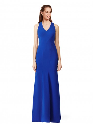 Halter V-Neck Long A-Line Crepe Formal Dress UK
