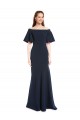 Off the Shoulder Crepe Formal Dress with Short Ruffle Sleeves. UK