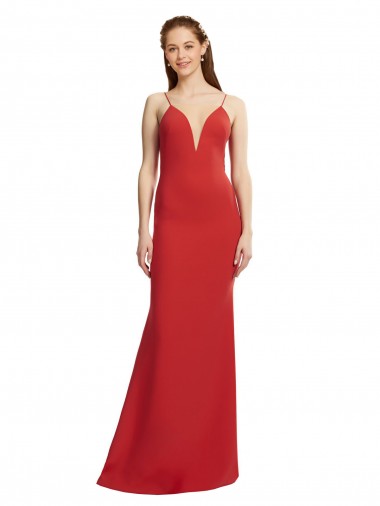 Mermaid Plunging V-Neck Crepe Formal Dress with Wide Open Back UK