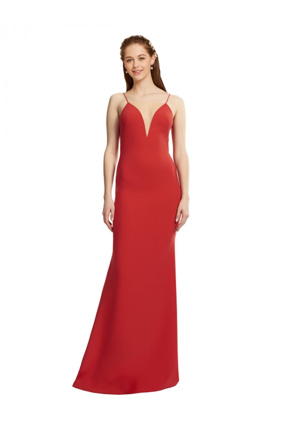 Mermaid Plunging V-Neck Crepe Formal Dress with Wide Open Back UK