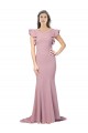 Flutter Sleeves Low V-Back High Round Neck Crepe Formal Dress UK