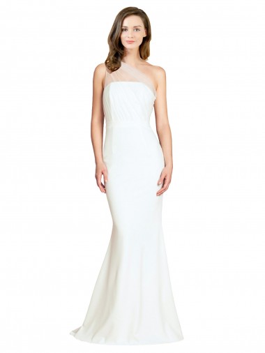Soft Tulle Shoulder Overlay Mermaid One Shoulder Crepe Formal Dress UK