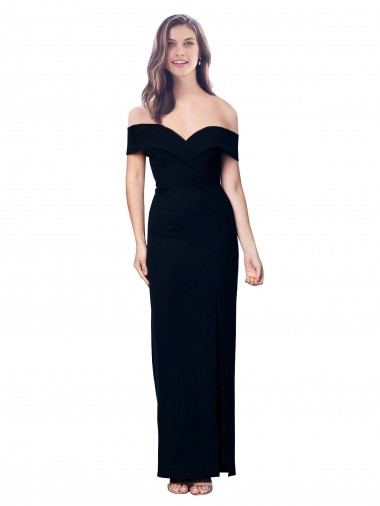 Off the Shoulder Long Full Length Crepe Formal Dress with Side Split UK