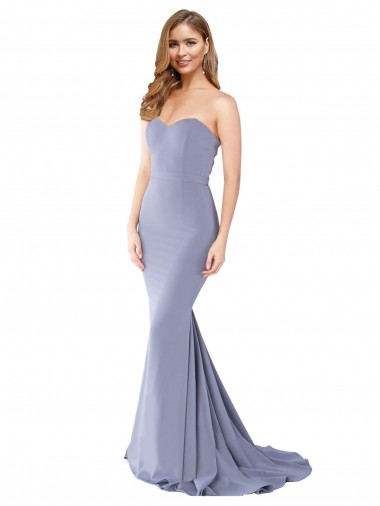 Long Strapless Sweetheart Sweep Train Crepe Formal Dress with Low Back UK