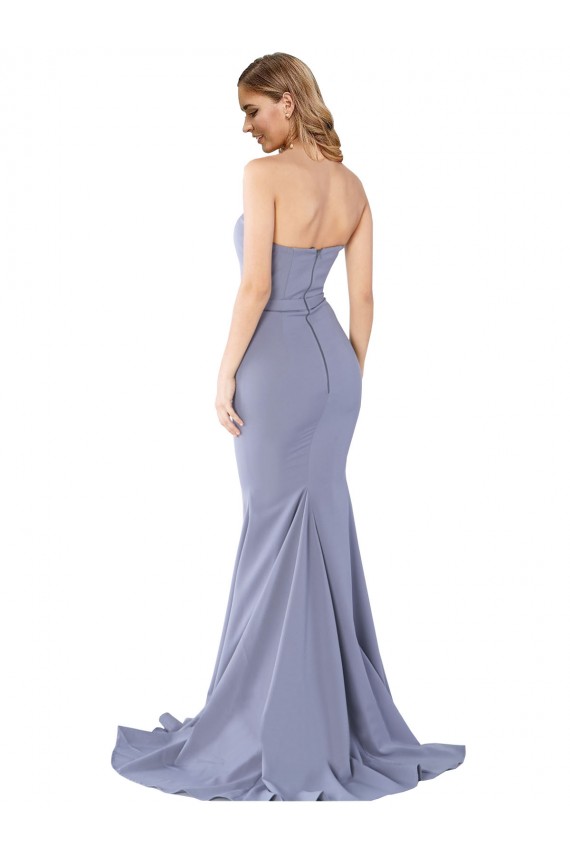 Long Strapless Sweetheart Sweep Train Crepe Formal Dress with Low Back UK