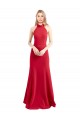 Sleek Fit and Flare High Neck Halter Stretch Crepe Formal Dress with Open Back UK