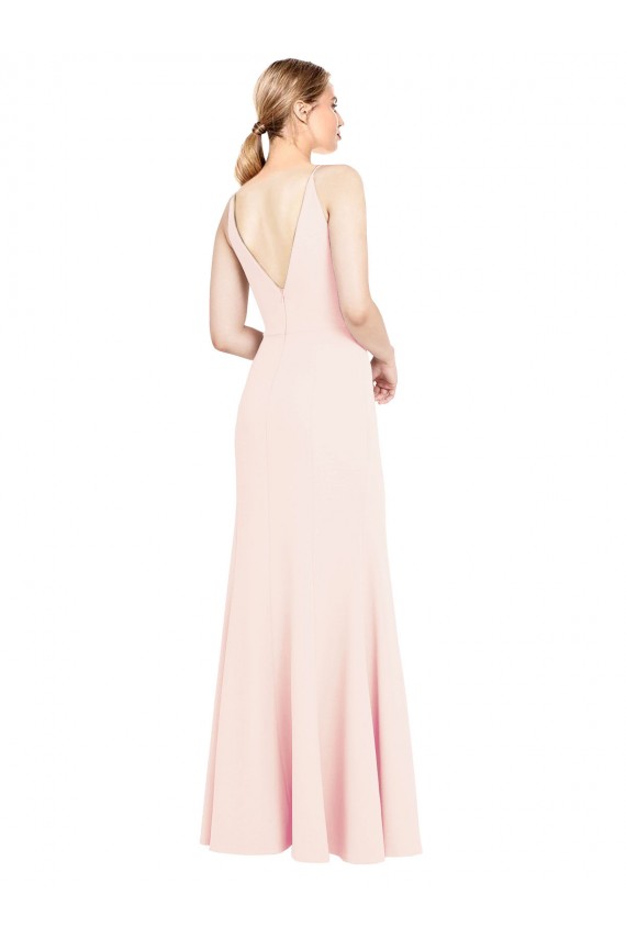 Slim A-Line V-Neck Long Stretch Crepe Formal Dress with V-Back UK