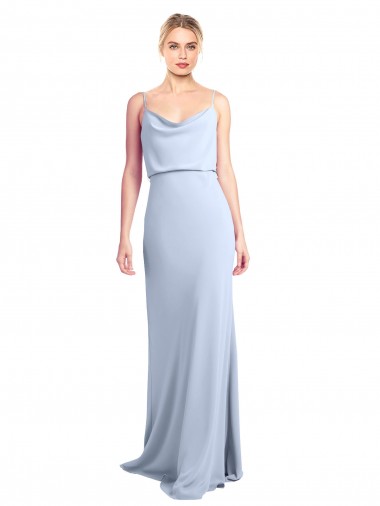 Feminine Cowl Neck Slim Floor Length Stretch Crepe Formal Dress UK