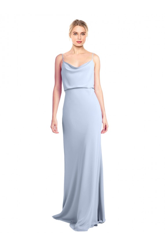 Feminine Cowl Neck Slim Floor Length Stretch Crepe Formal Dress UK