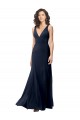 Classic V-Neck Long Stretch Crepe Formal Dress with V-Back UK