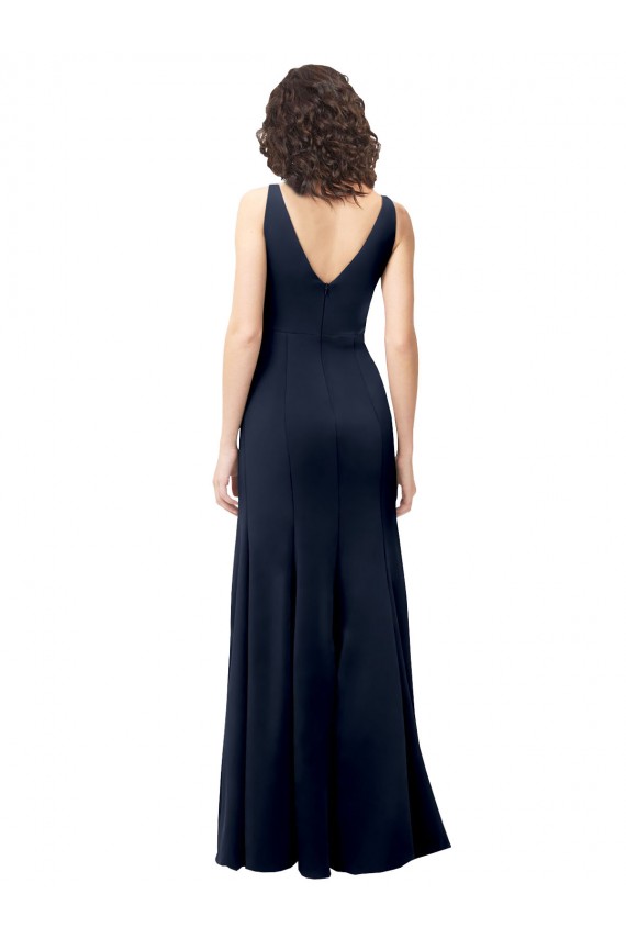 Classic V-Neck Long Stretch Crepe Formal Dress with V-Back UK