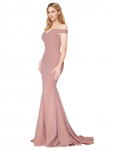 Off the Shoulder Sweetheart Long Sweep Train Crepe Formal Dress UK