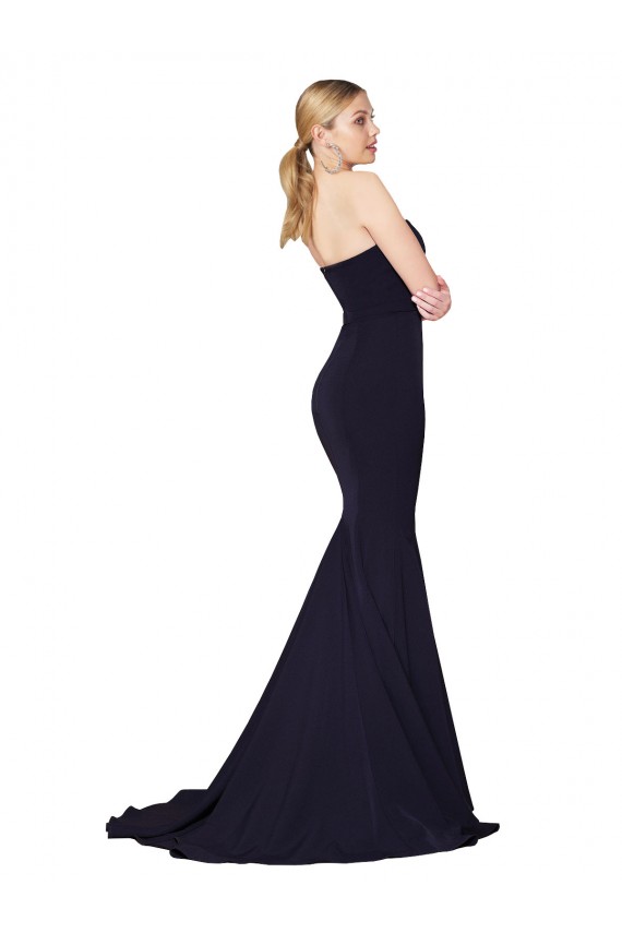 Sweetheart High Neck Sweep Train Sleeveless Crepe Formal Dress UK
